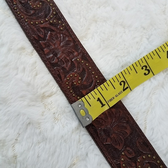 Justin Boots Floral Tooled Rhinestone Leather Belt
